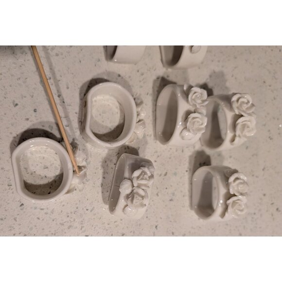 Set of 8 Genuine Bone China 3D Rose Napkin Rings The Beachcombers Holiday party - Picture 10 of 16